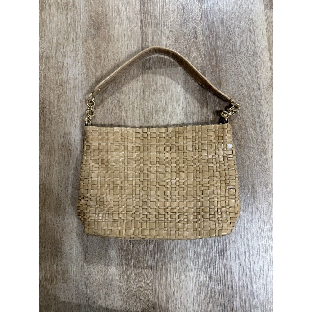 Elliott Lucca Beige Woven Leather Shoulder Bag Purse Boho Y2K Hobo